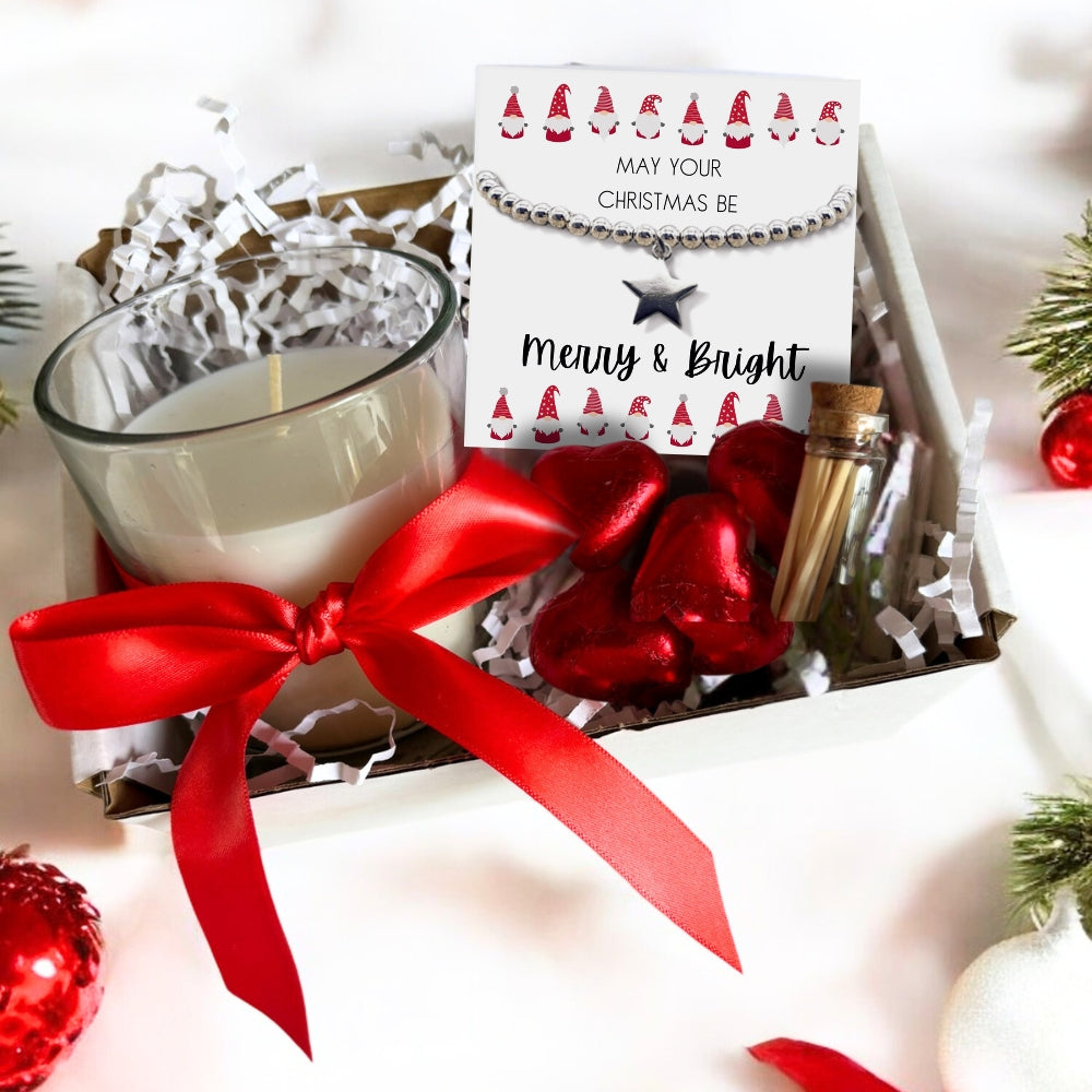 Merry & Bright Christmas Gift Hamper - Silver Star Bracelet, Chocolates & Candle