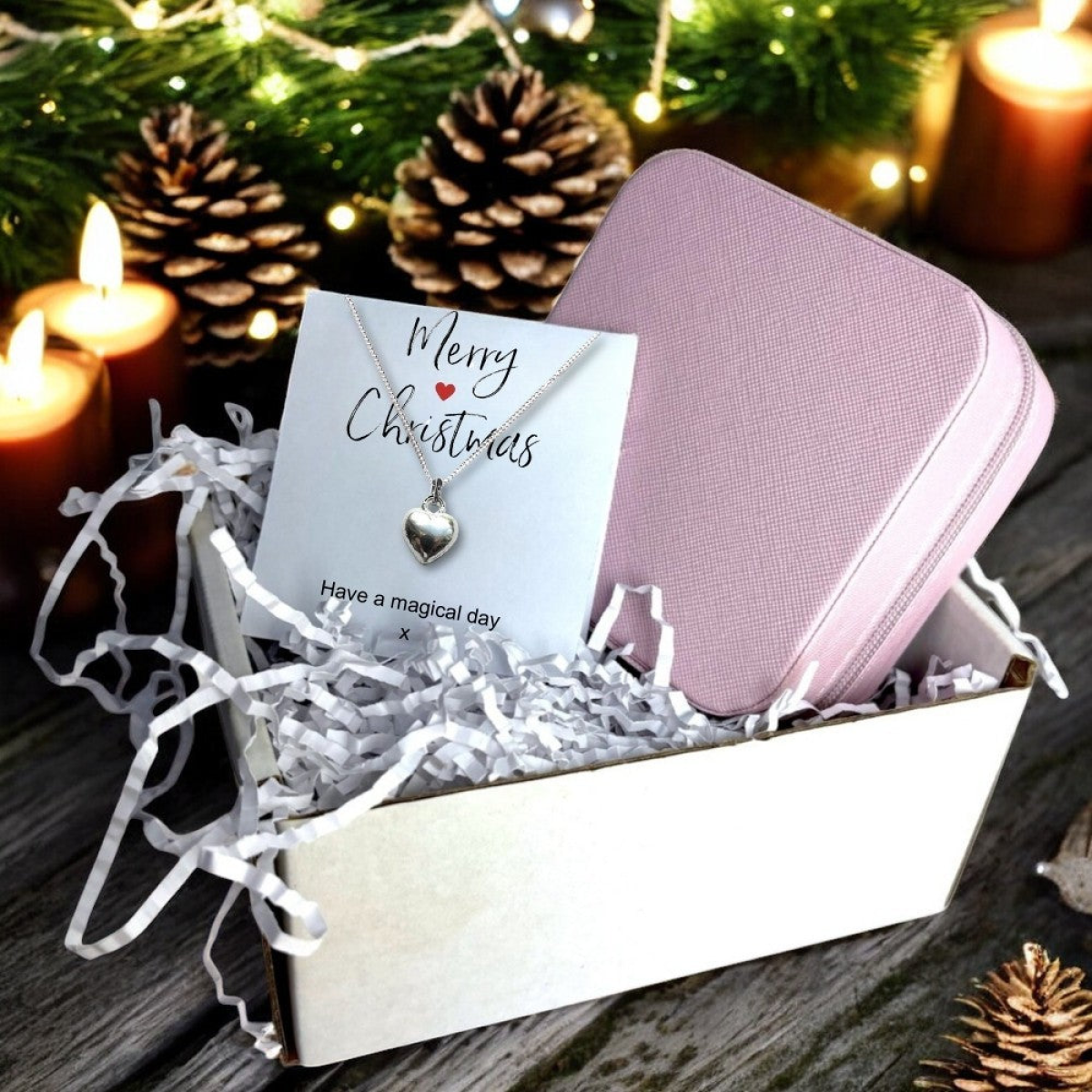 Merry Christmas | Silver Heart Necklace & Jewellery Box Gift