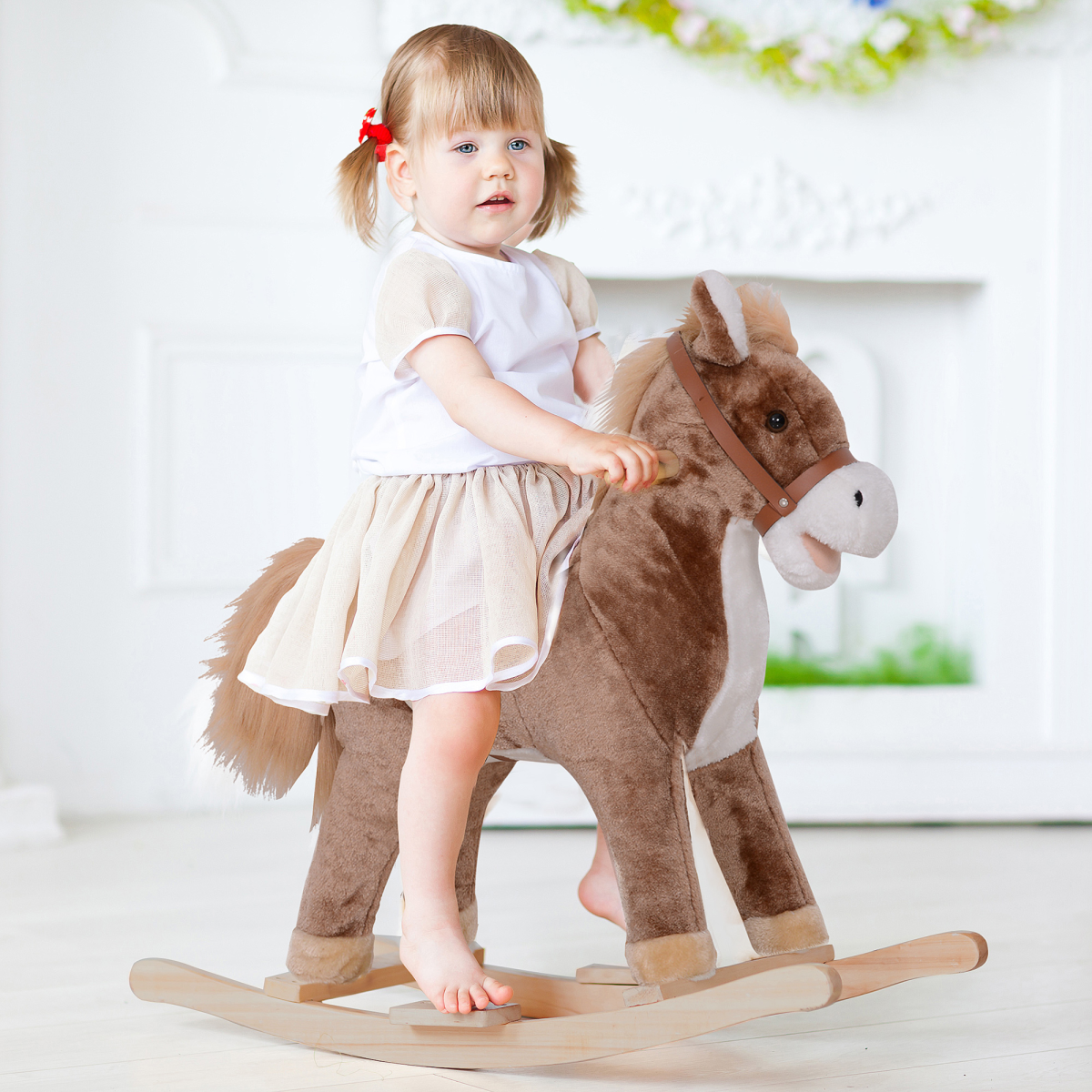 Kids Rocking Horse Wooden Plush Age 3 Children Ride On Toy Rocker Baby