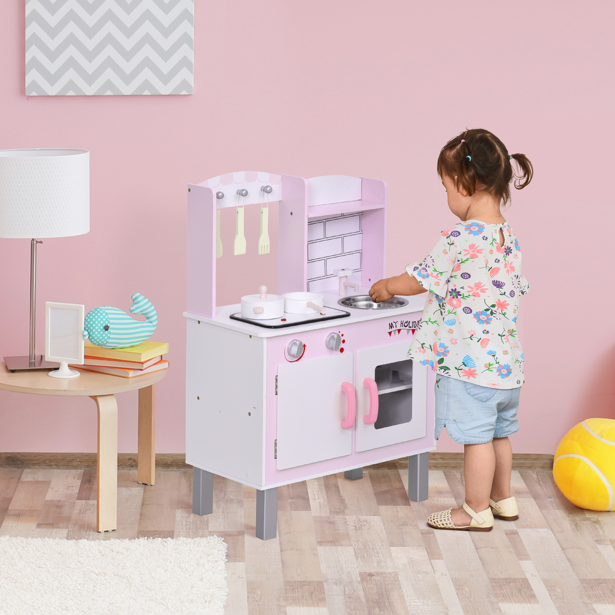 Kitchen Play Set Sounds Utensils Pans Storage Child Role Play