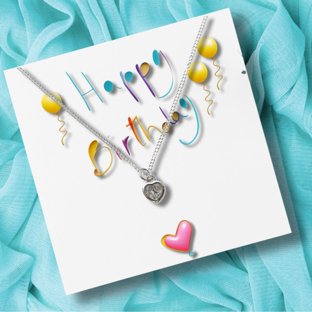Happy Birthday Gift box - Cubic Zirconia Heart Necklace, Chocolates & Candle