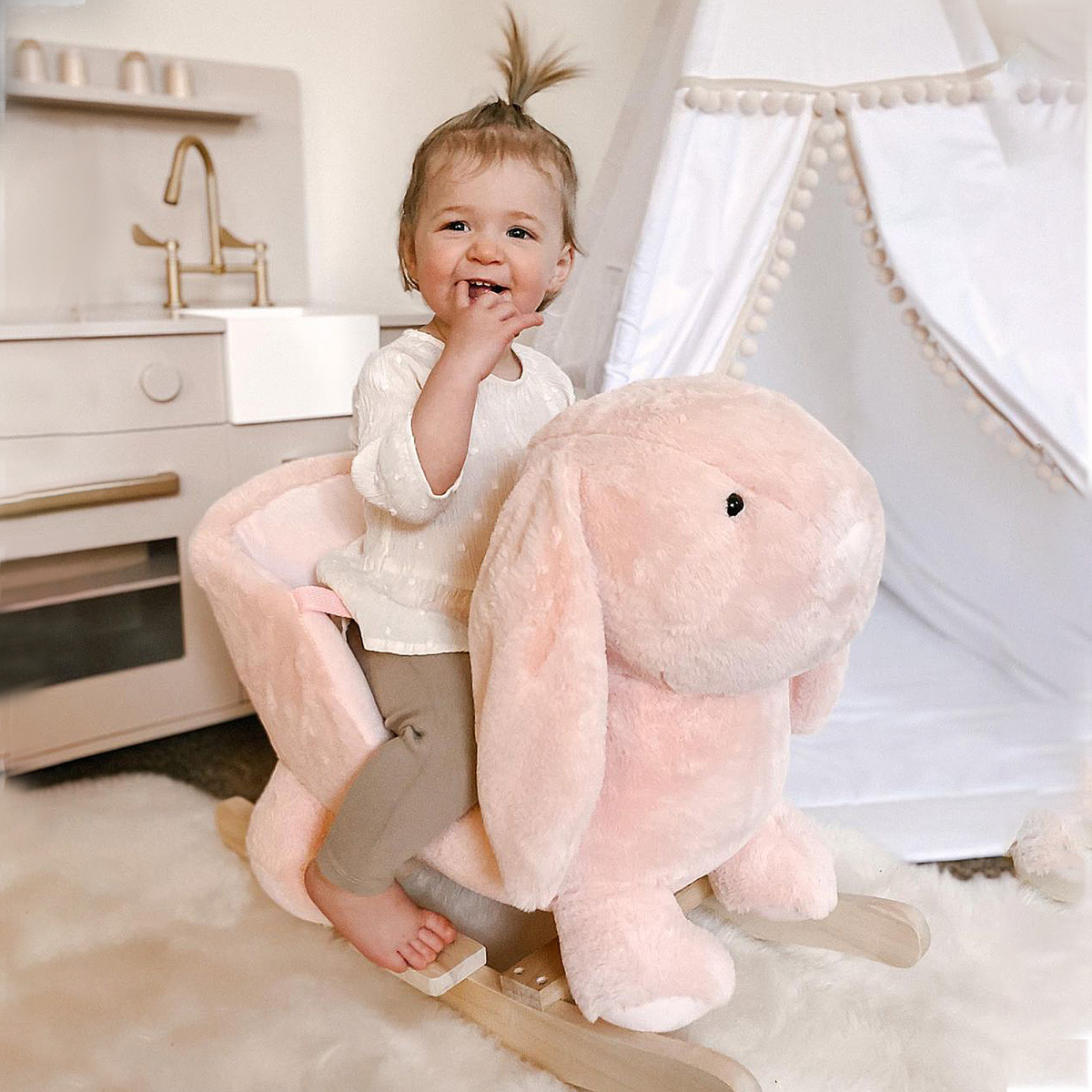 Ride-On Rocking Rabbit Sound Handlebars Seat Belt Plush Body