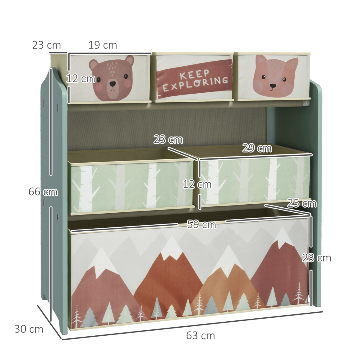 Kids Storage Units with 6 Boxes, Childrens Toy Storage Organiser, Green