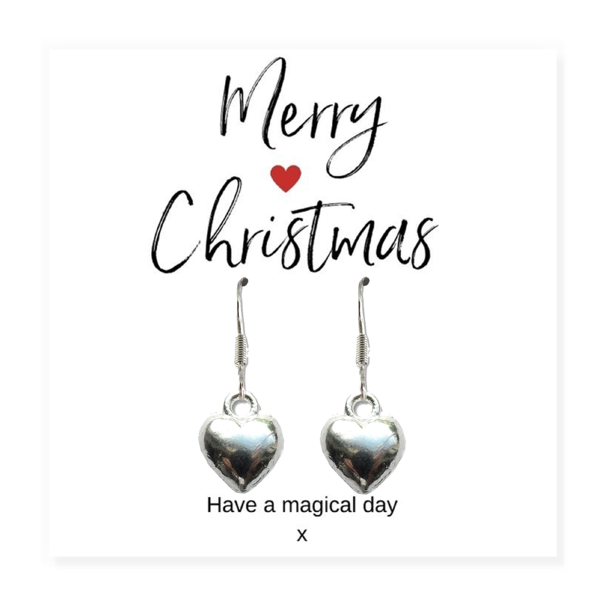 Merry Christmas Mini Gift box with Silver Heart Earrings