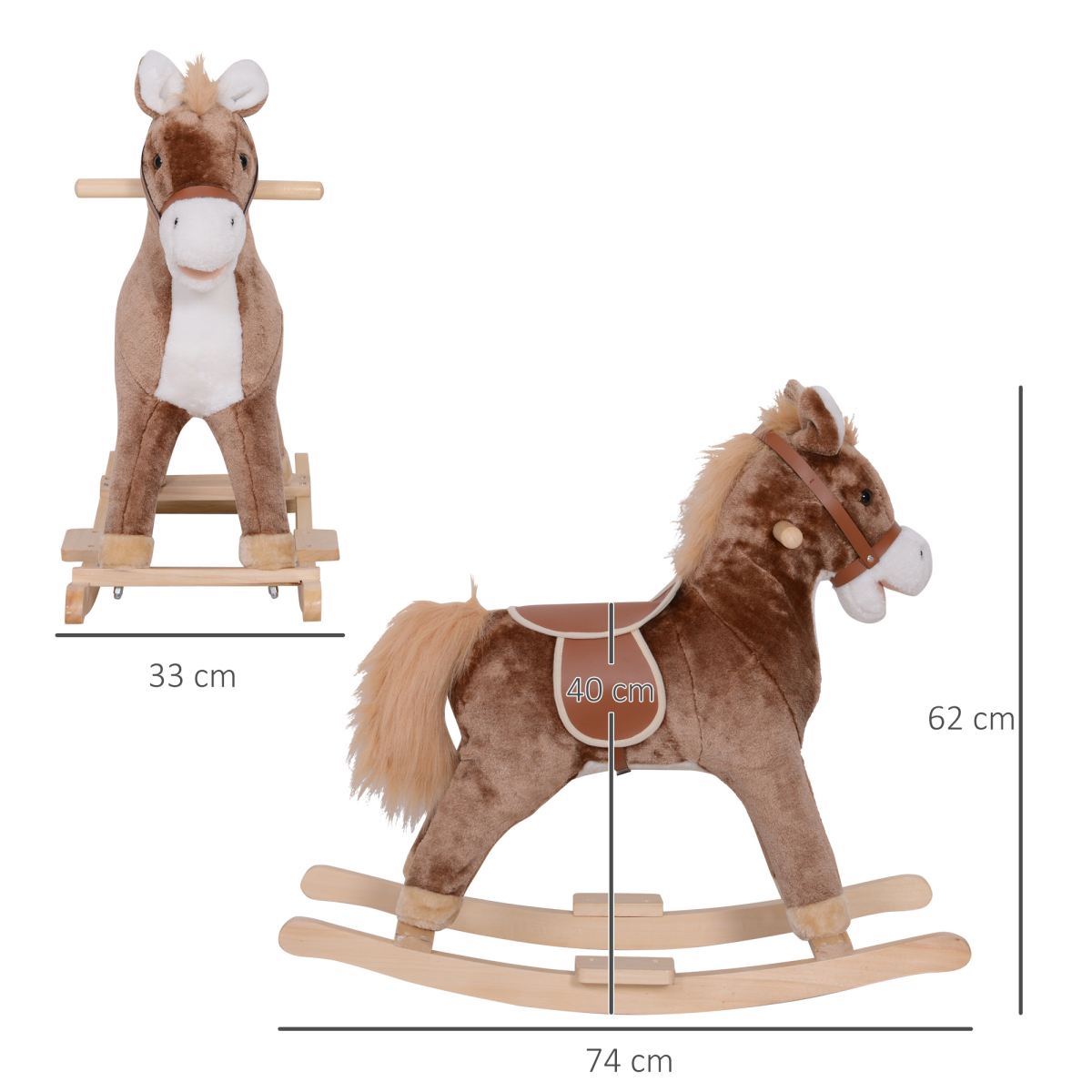 Kids Rocking Horse Wooden Plush Age 3 Children Ride On Toy Rocker Baby