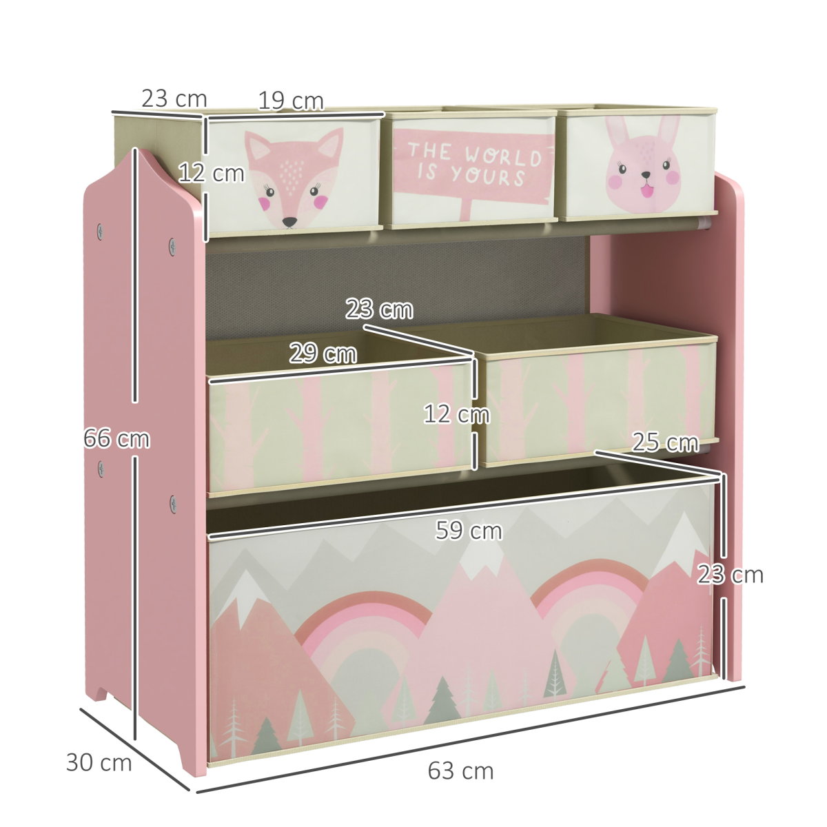Kids Storage Units with 6 Boxes, Childrens Toy Storage Organiser, Pink