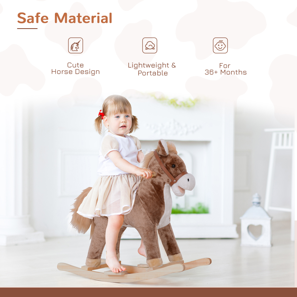 Kids Rocking Horse Wooden Plush Age 3 Children Ride On Toy Rocker Baby