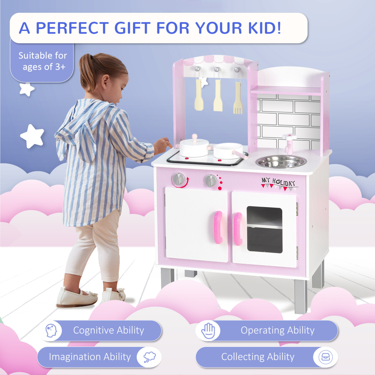 Kitchen Play Set Sounds Utensils Pans Storage Child Role Play