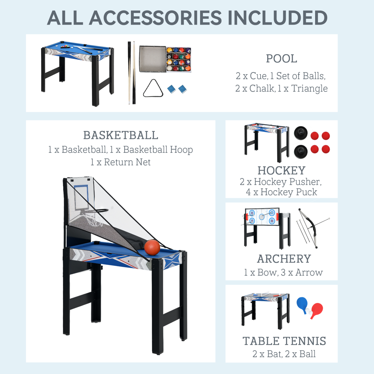 Multi Games Table Combo Sports Game Table for Kids, Blue
