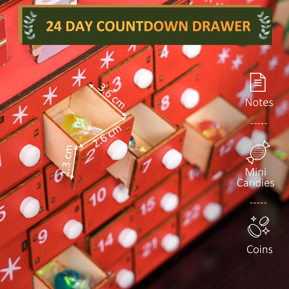 Advent Calendar, Christmas Countdown Calendar with 24 Drawers
