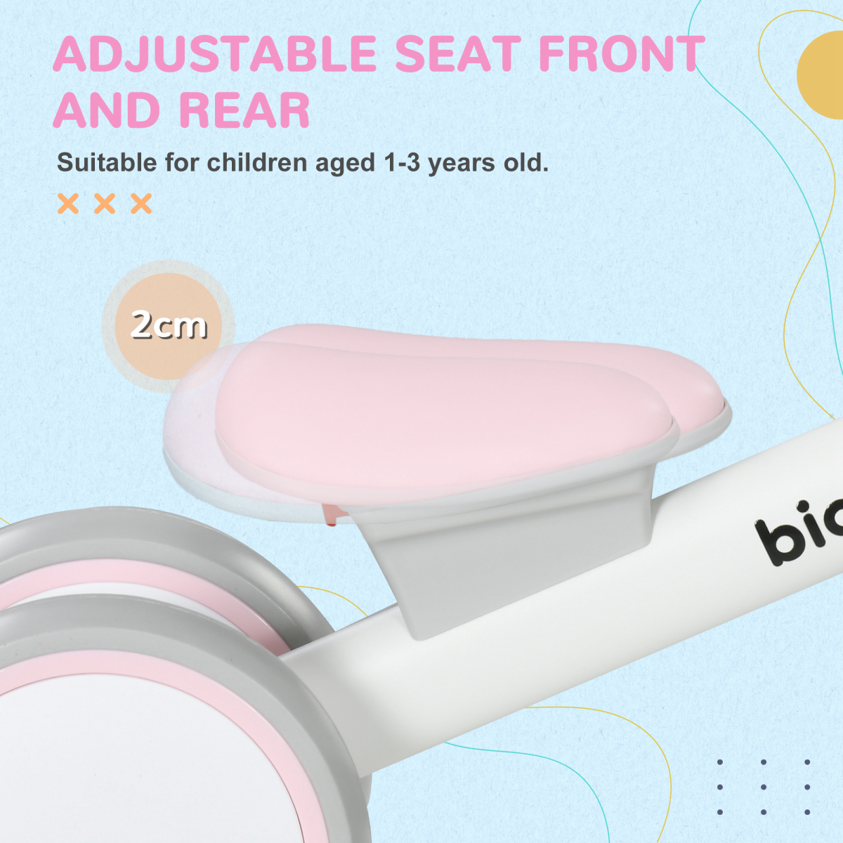 Kids Balance Bike for 1-3 Years Old with Adjustable Seat, Pink