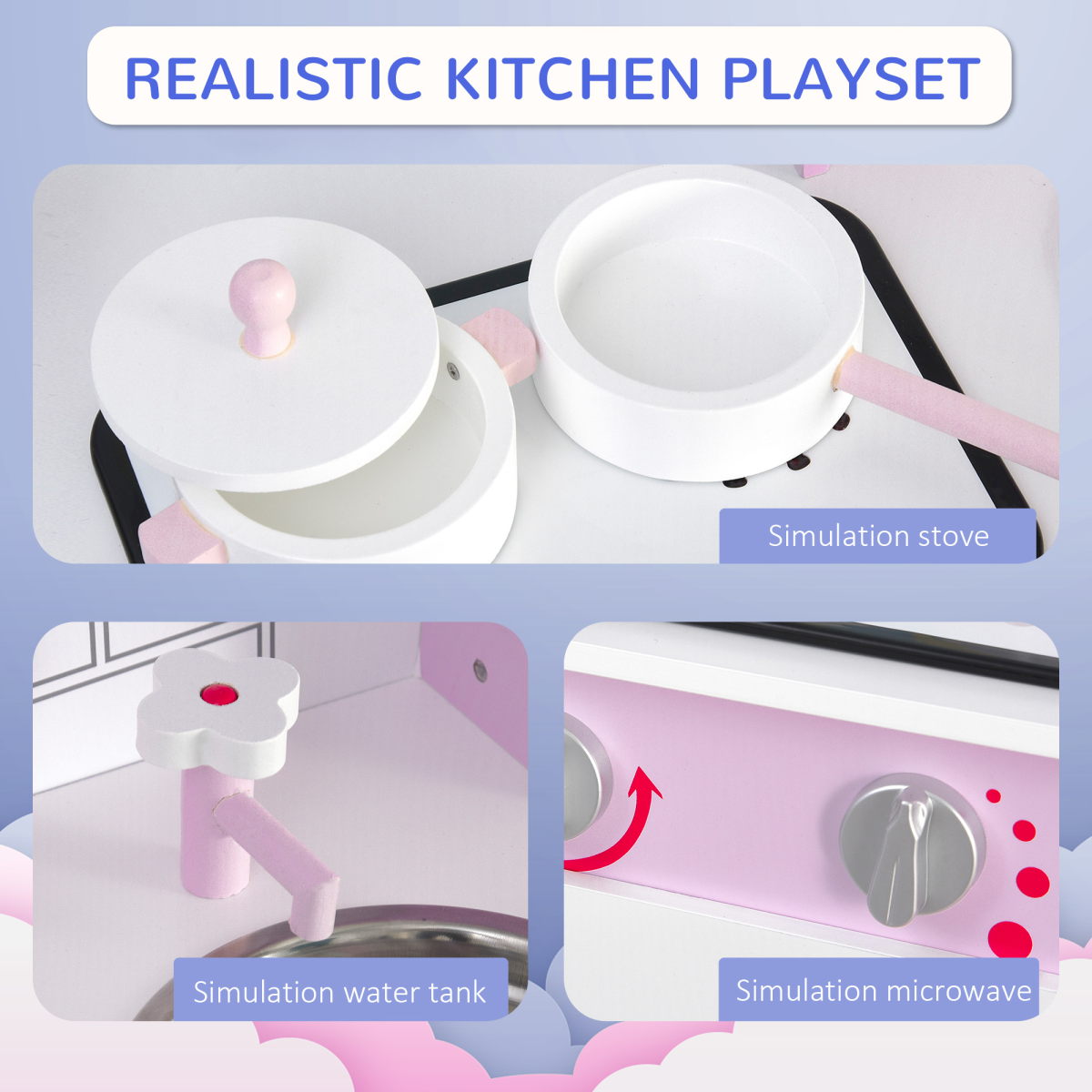 Kitchen Play Set Sounds Utensils Pans Storage Child Role Play