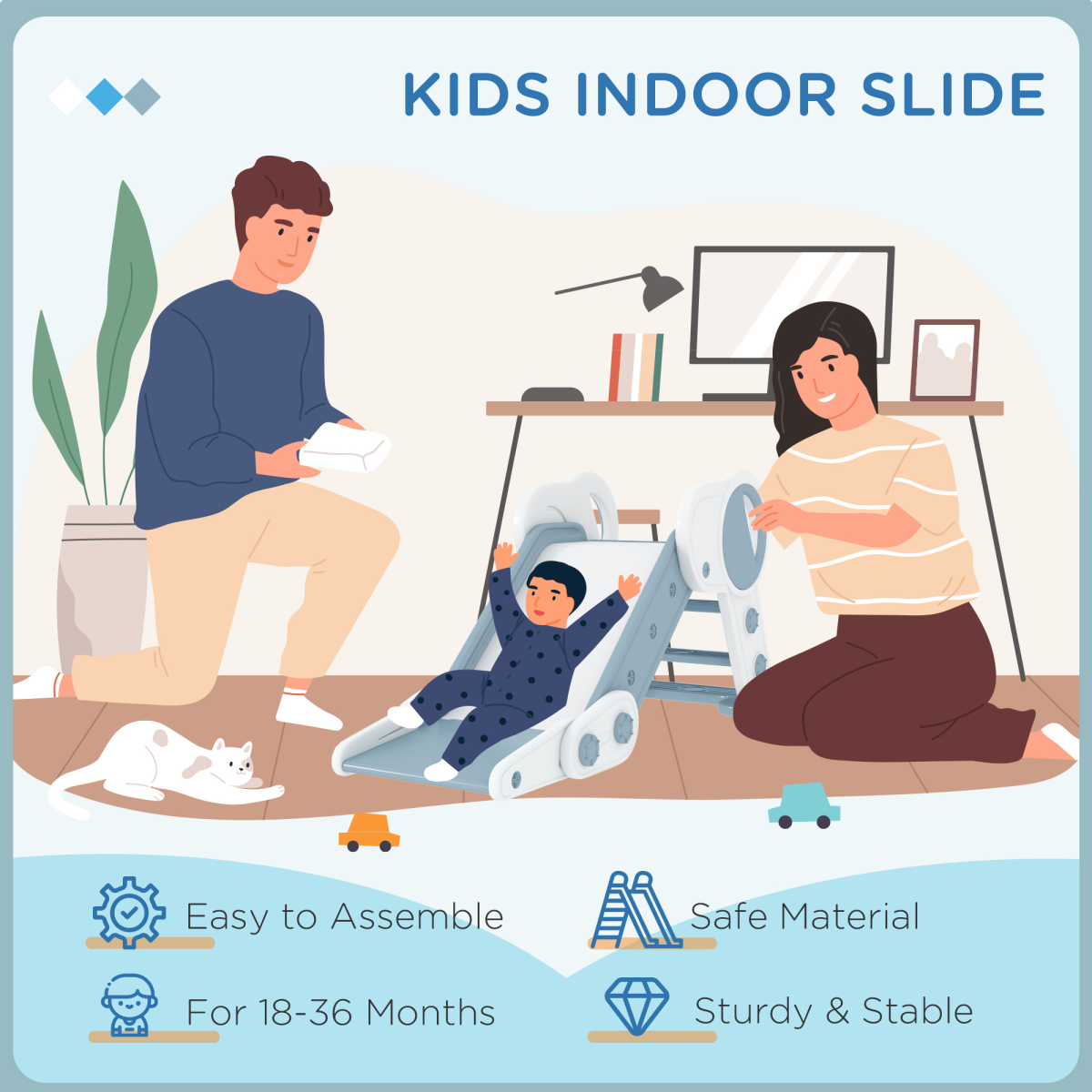 Foldable Kids Slide, Baby Slide for 1.5-3 Years, Grey