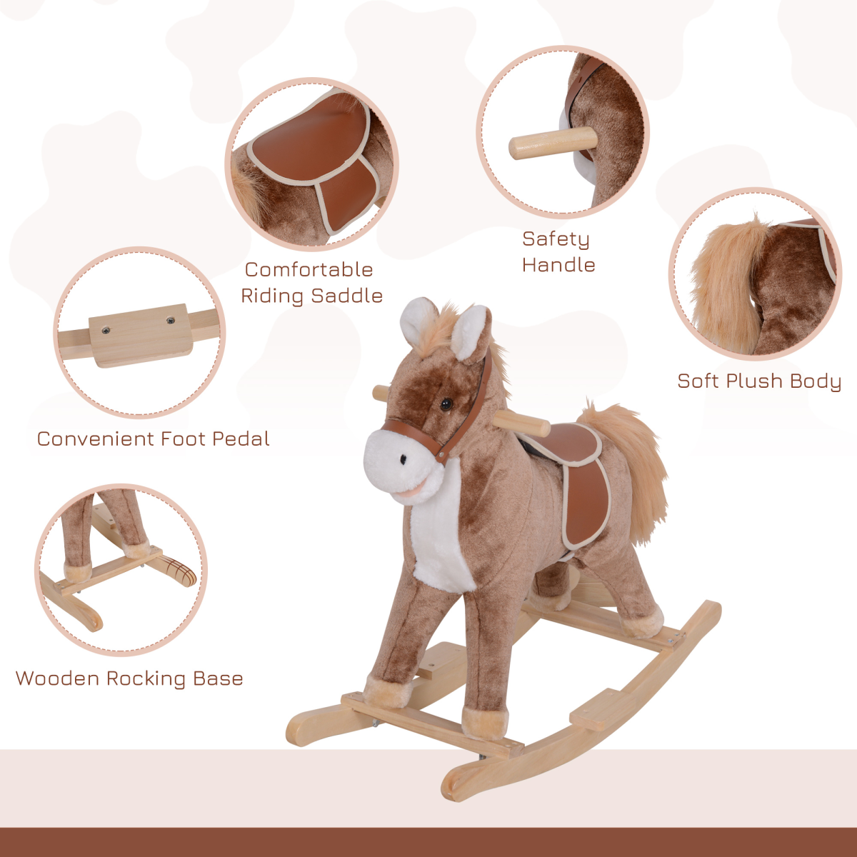 Kids Rocking Horse Wooden Plush Age 3 Children Ride On Toy Rocker Baby
