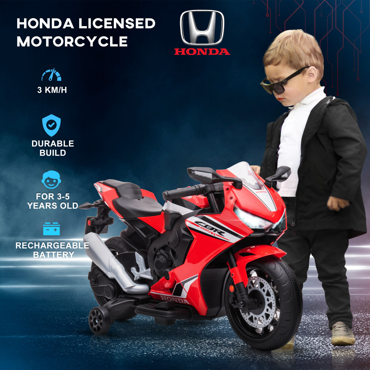 Honda Licensed 6V Kids Electric Motorbike Ride On Car for 3-5 Years Red
