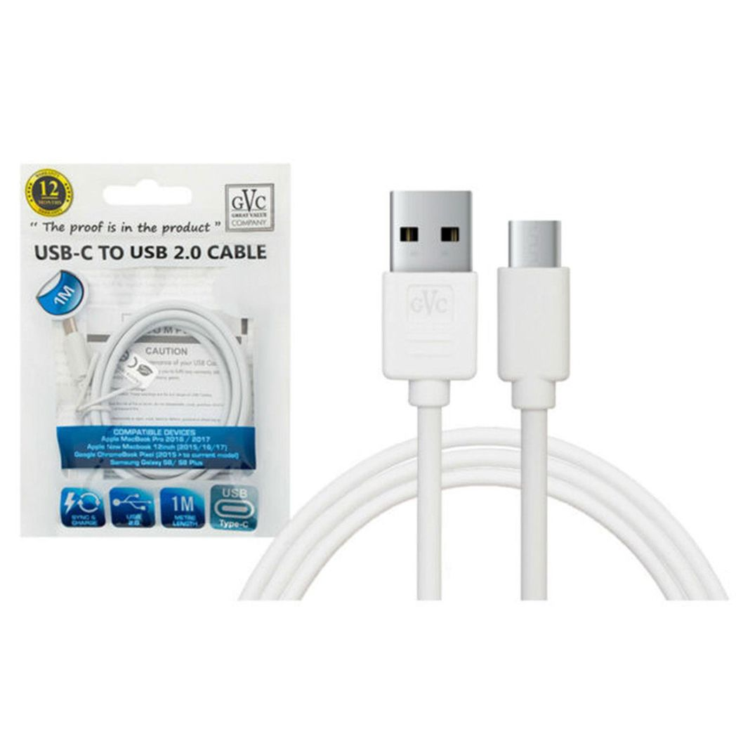 USB to Type C Cable, For Phone & Pad, Charging & Syncing - 1m