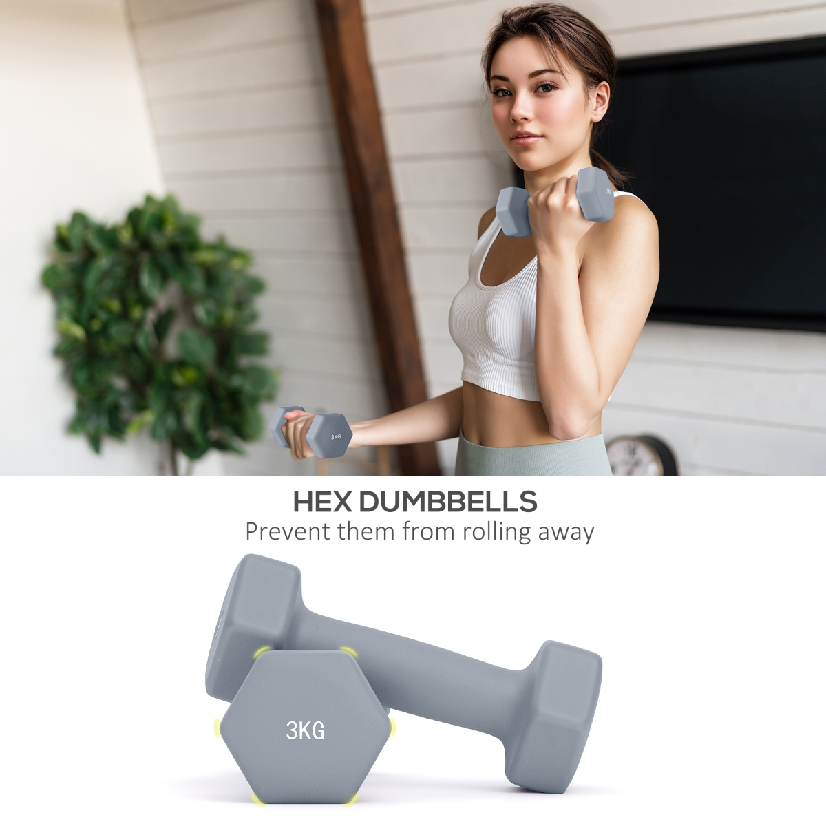 Dumbbells Set with Storage Rack, 2 x 1kg, 2 x 2kg, 2 x 3kg, Green