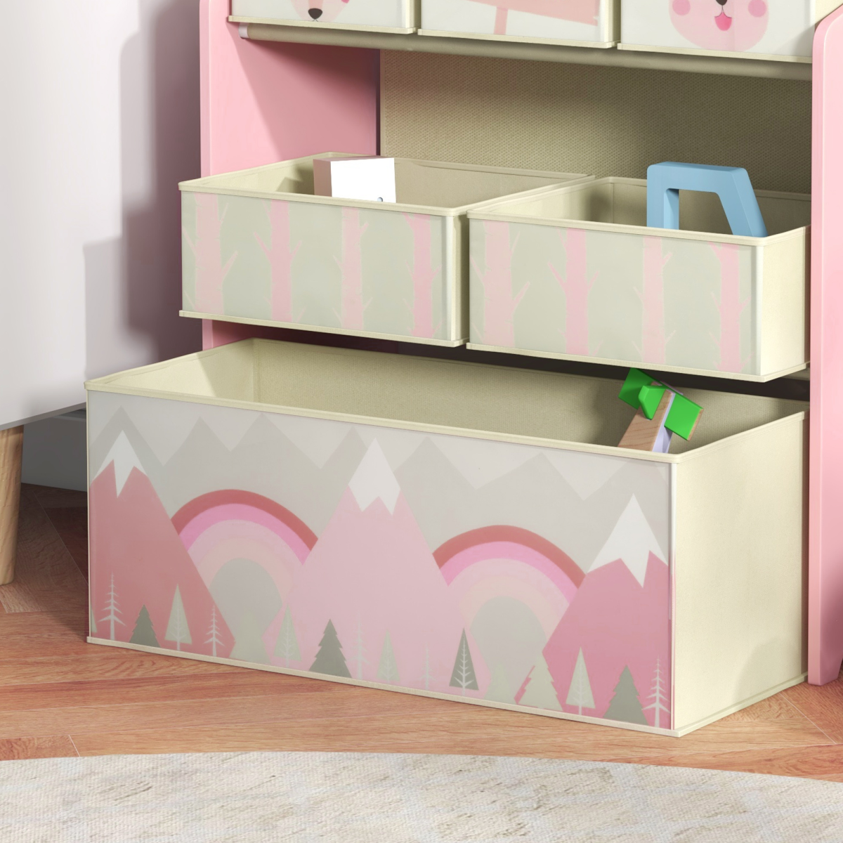 Kids Storage Units with 6 Boxes, Childrens Toy Storage Organiser, Pink