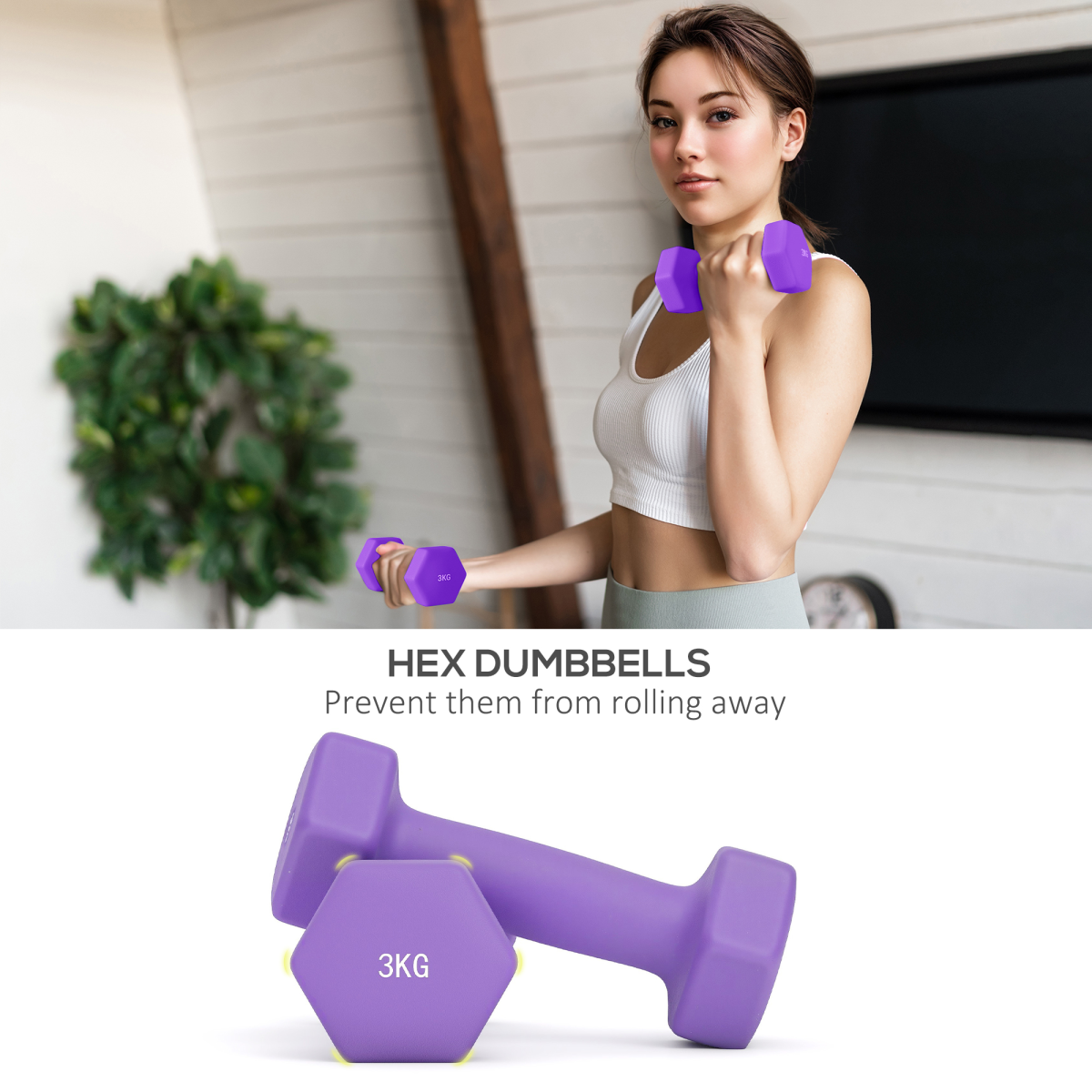 Dumbbells Set with Storage Rack, 2 x 1kg, 2 x 2kg, 2 x 3kg, Pink