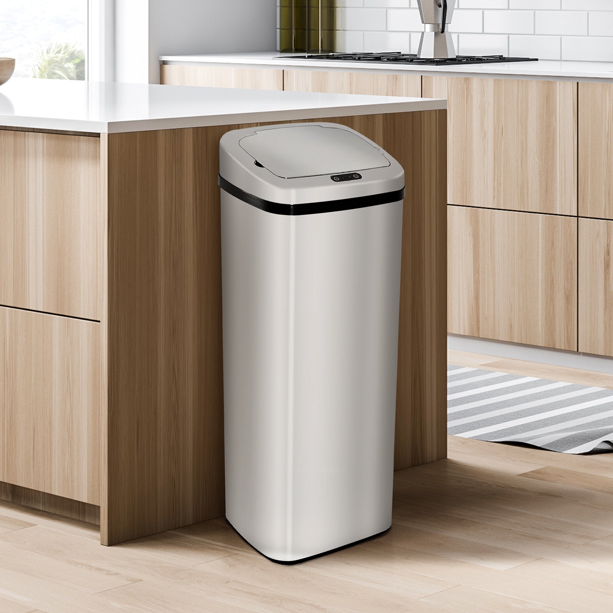 50L Motion Sensor ABS Rubbish Bin Siler/Black
