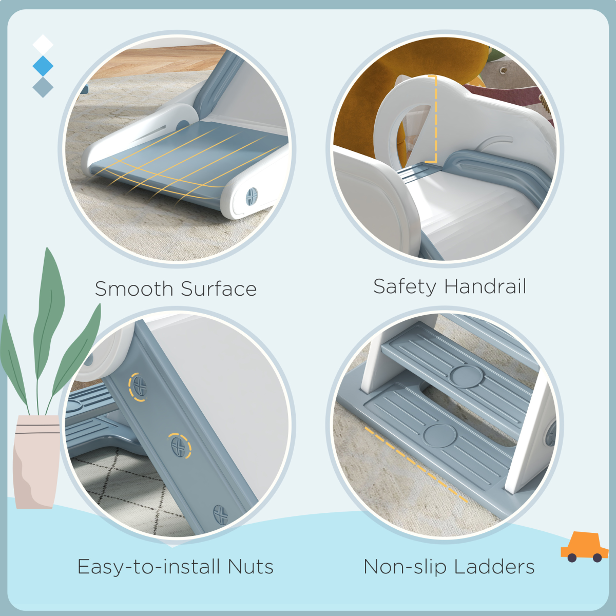 Foldable Kids Slide, Baby Slide for 1.5-3 Years, Grey