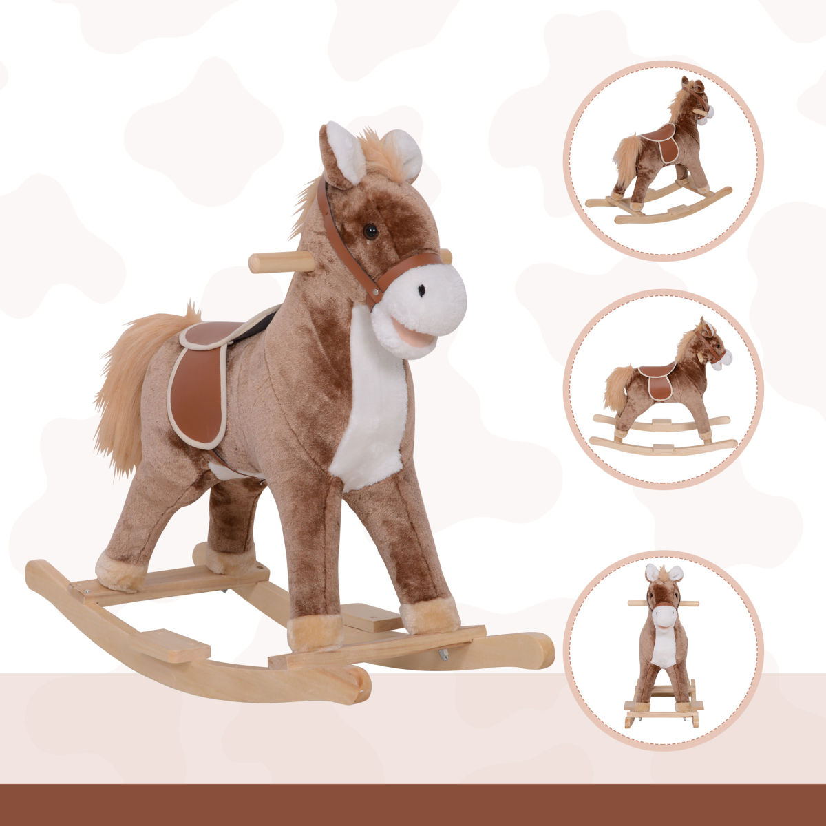 Kids Rocking Horse Wooden Plush Age 3 Children Ride On Toy Rocker Baby