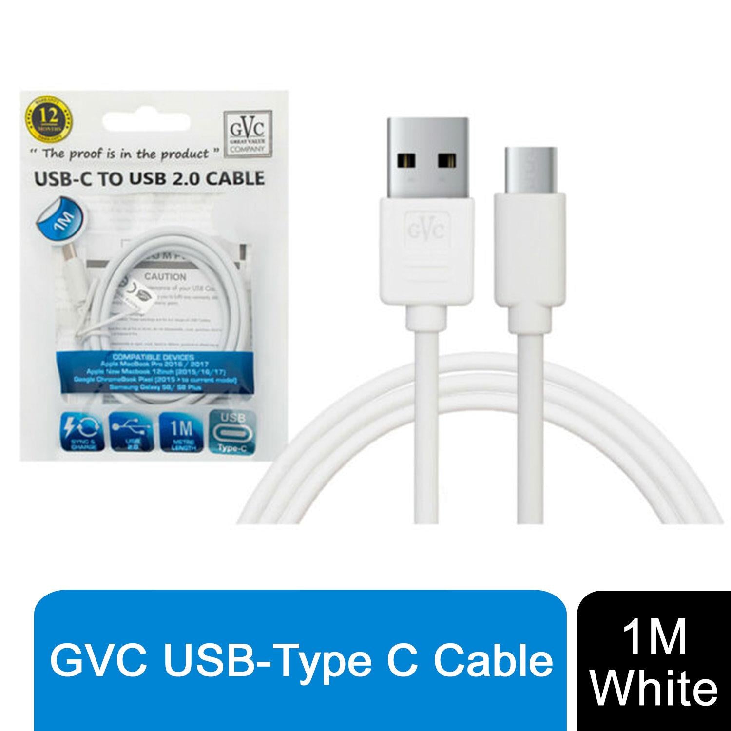 USB to Type C Cable, For Phone & Pad, Charging & Syncing - 1m