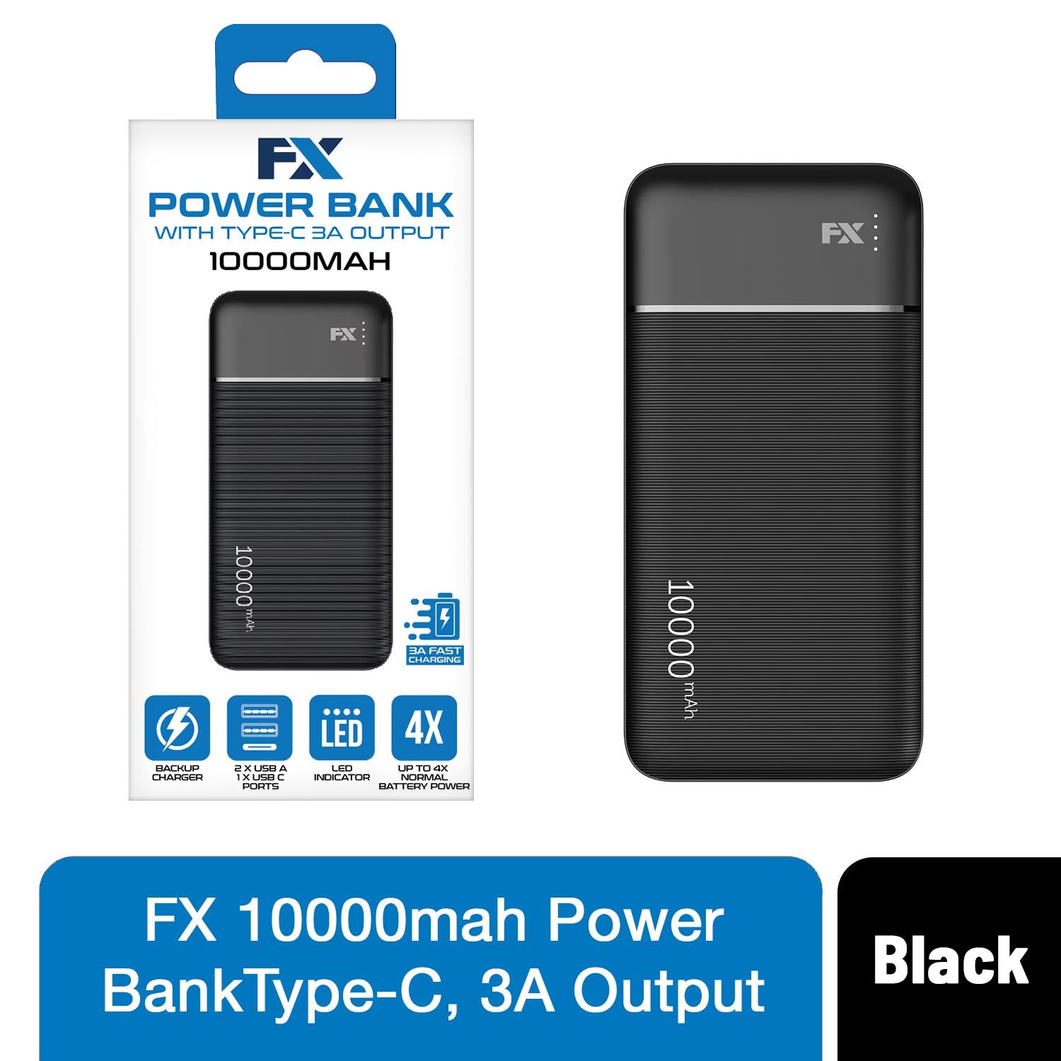 Powerbank with Type-C 3A Output, Black