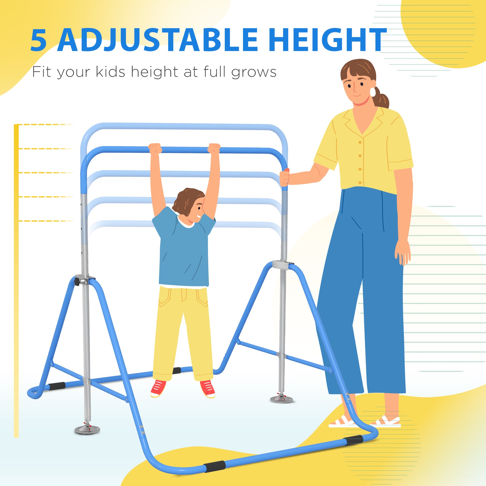 Kids Gymnastic Bar w/ Adjustable Height, Foldable Training Bar - Blue