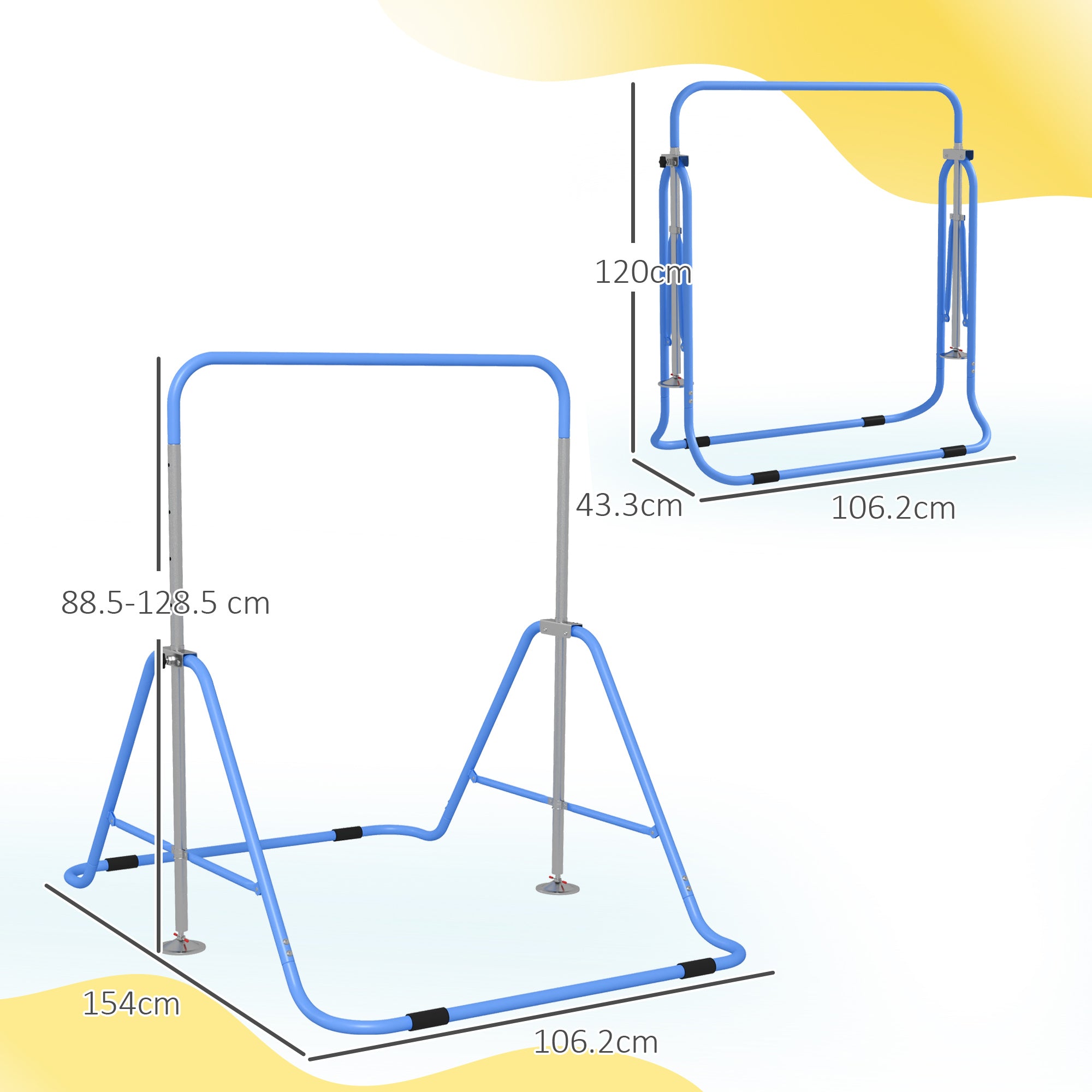 Kids Gymnastic Bar w/ Adjustable Height, Foldable Training Bar - Blue