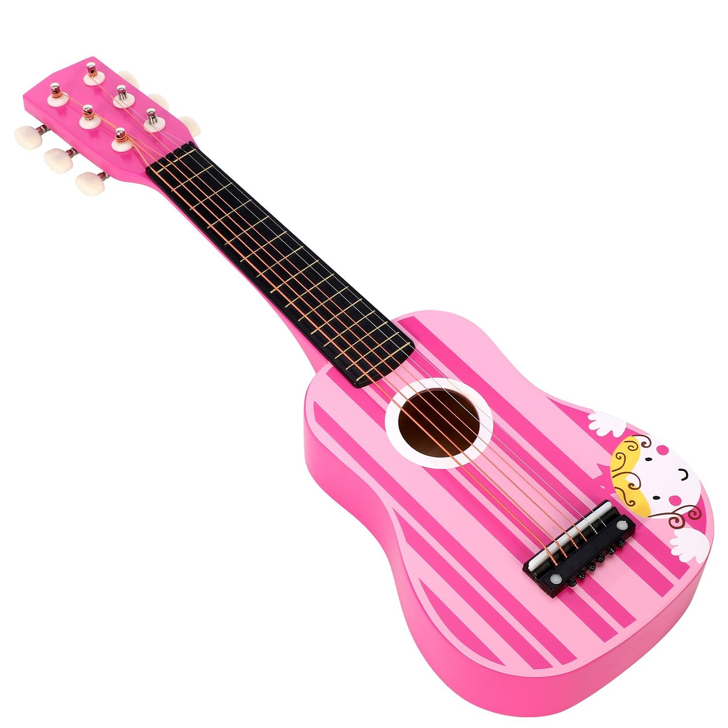 Wooden Pink Striped Guitar Musical Instrument
