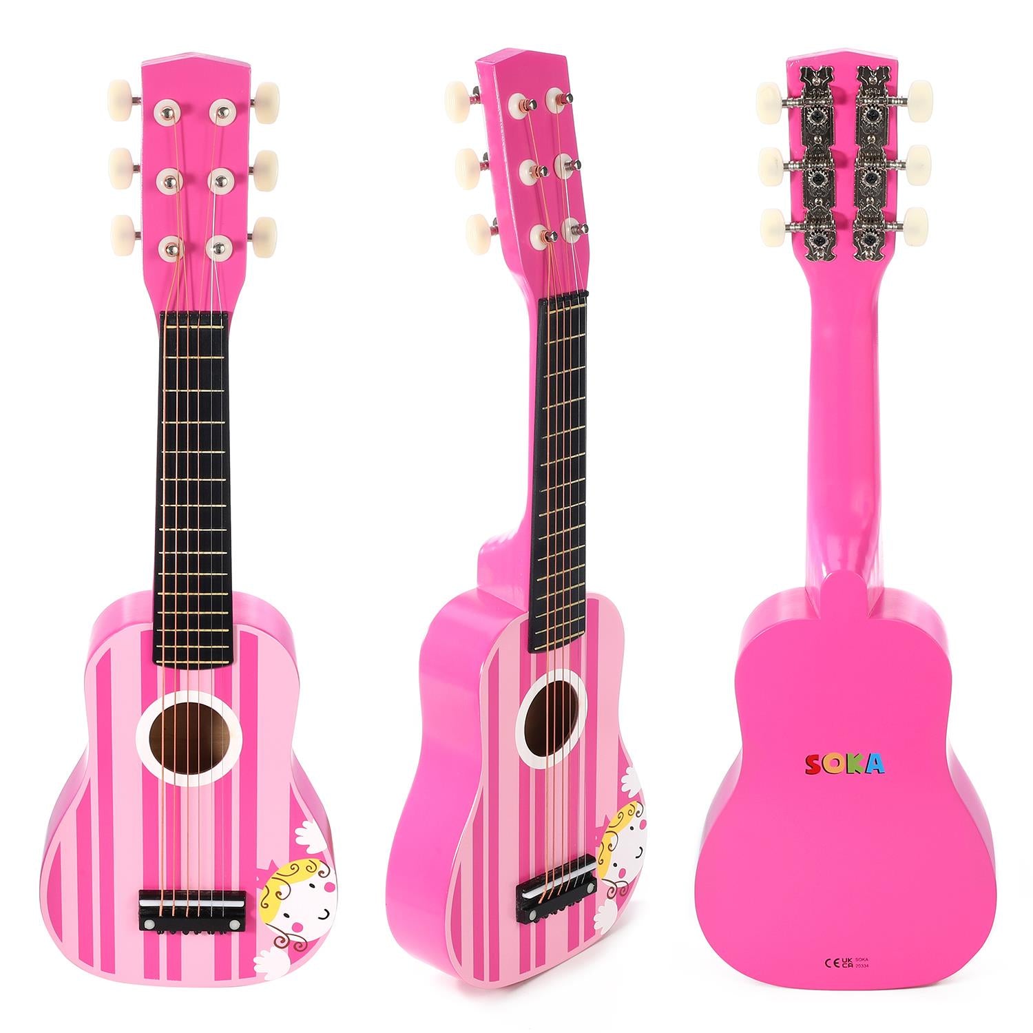 Wooden Pink Striped Guitar Musical Instrument