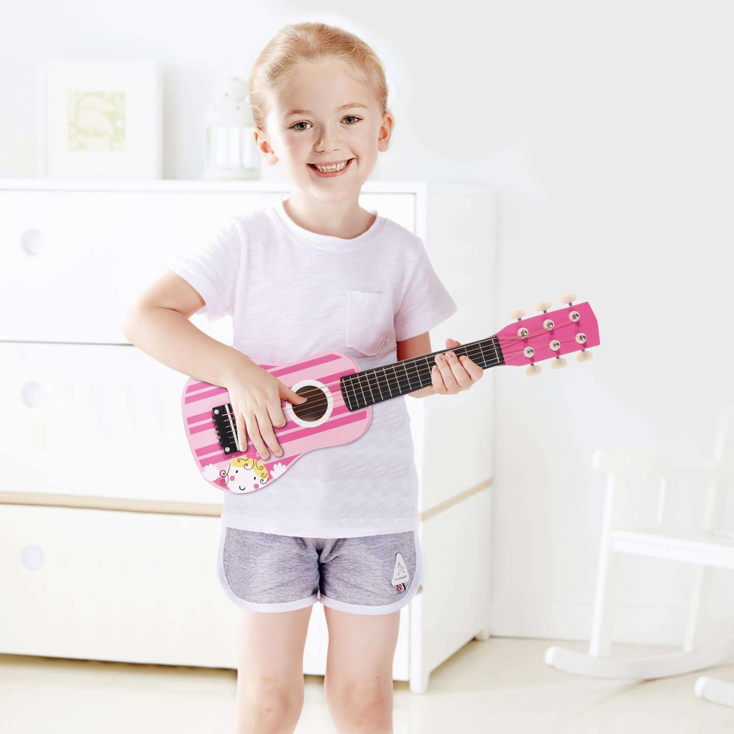Wooden Pink Striped Guitar Musical Instrument