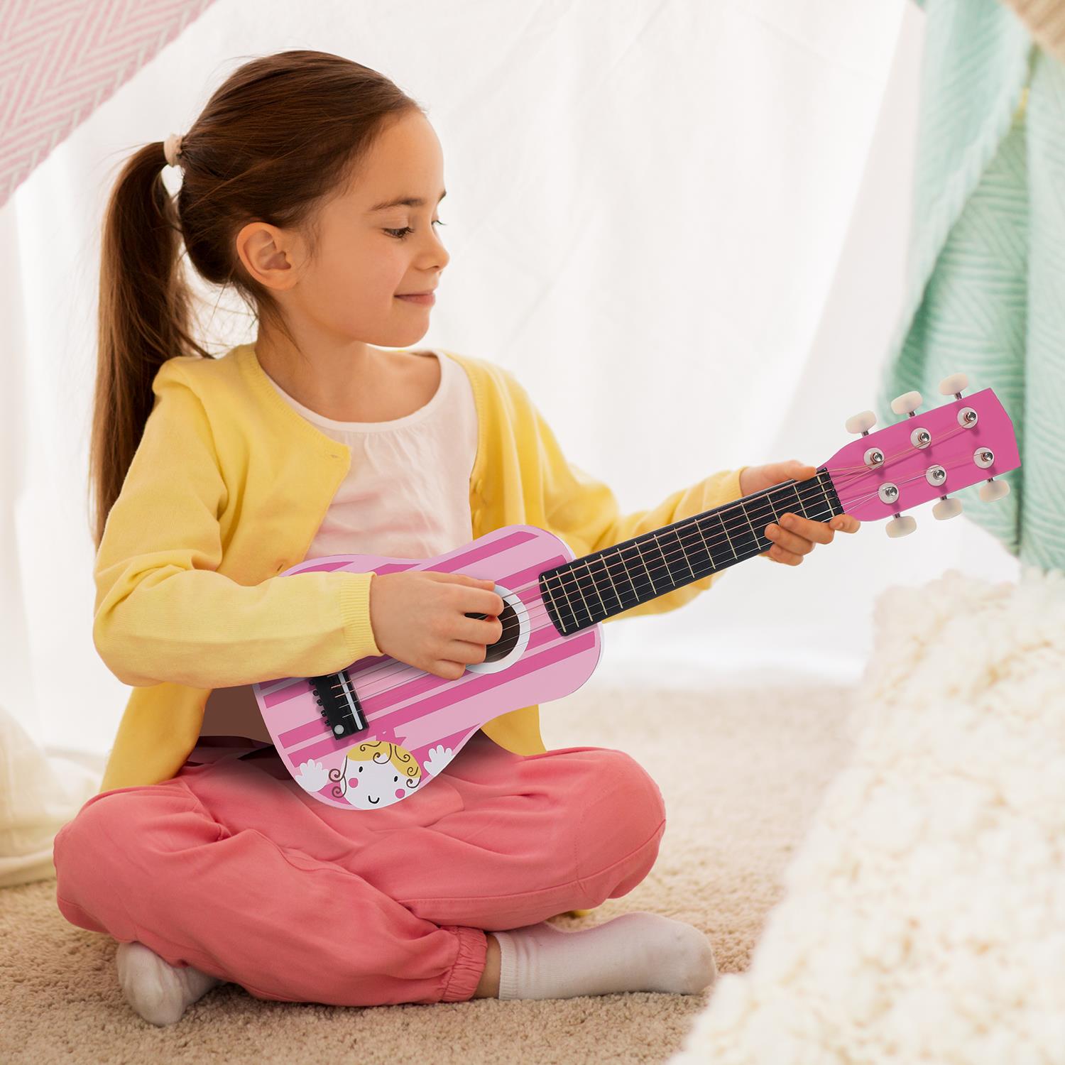 Wooden Pink Striped Guitar Musical Instrument