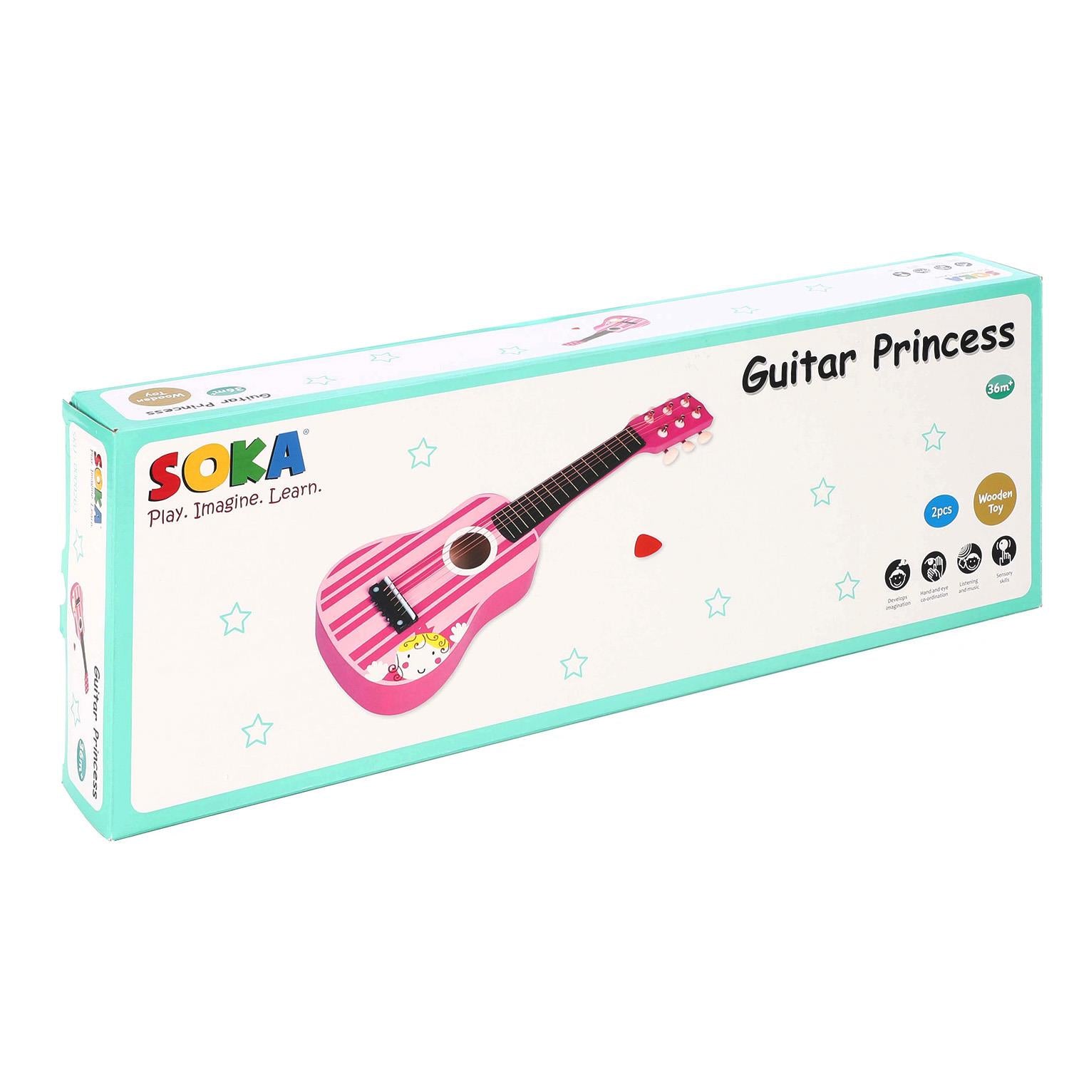 Wooden Pink Striped Guitar Musical Instrument