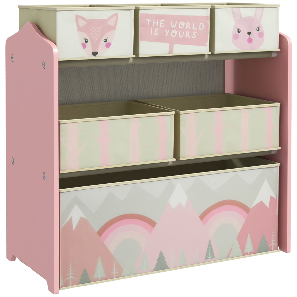 Kids Storage Units with 6 Boxes, Childrens Toy Storage Organiser, Pink