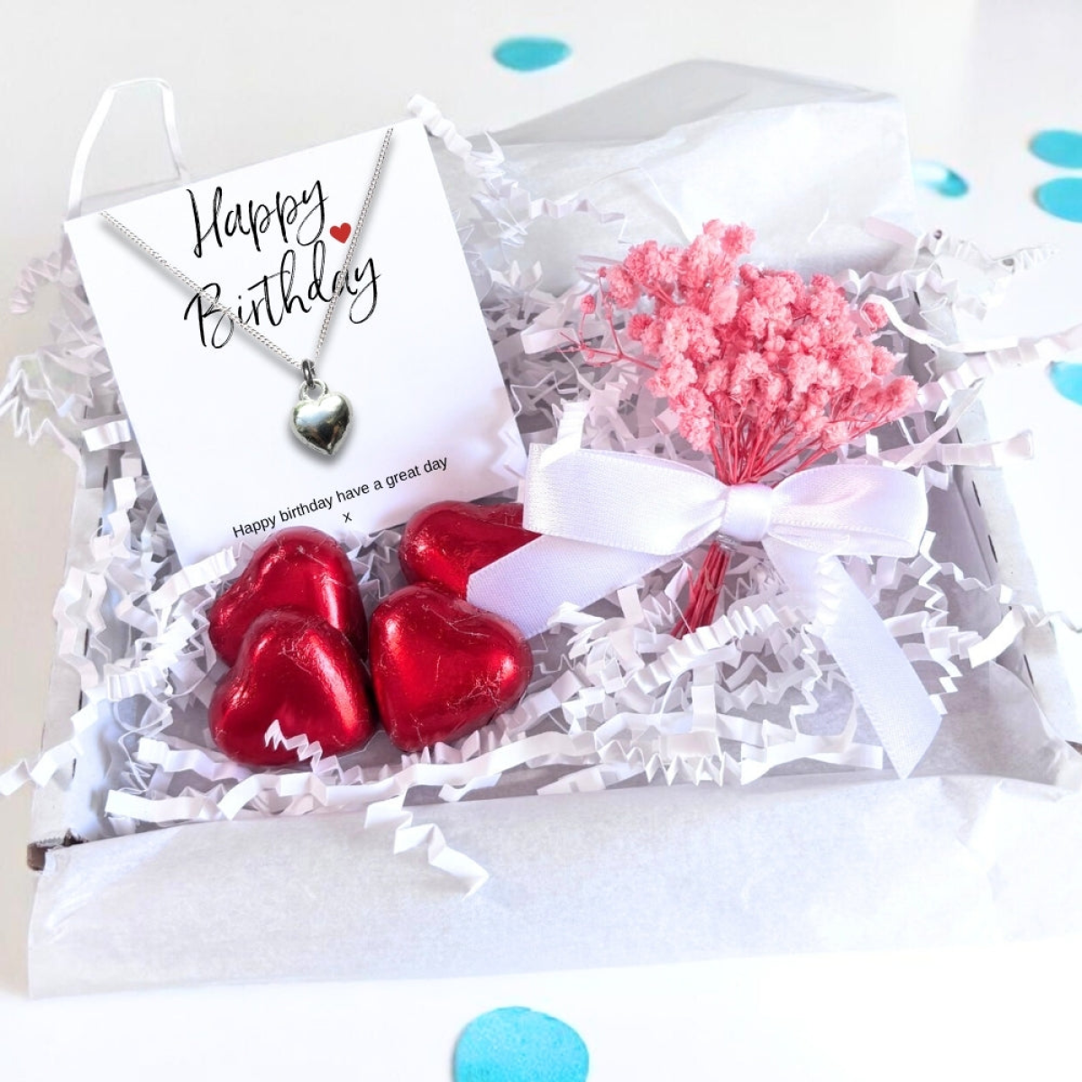 Happy Birthday Mini Gift box with Silver Heart Necklace | Letter Box Gift For Her | Unique Gifts For Her Birthday, Thank you or Christmas UK
