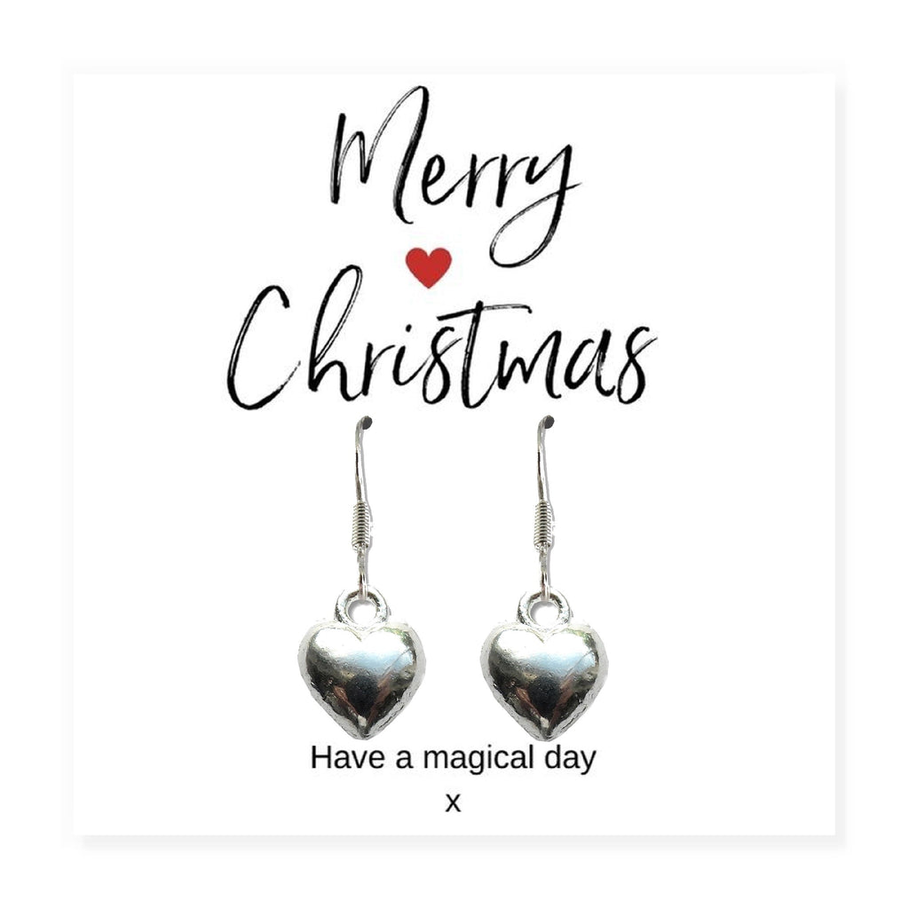 Small Merry Christmas Gift box - Silver Heart Drop Earrings, Chocolates & Candle