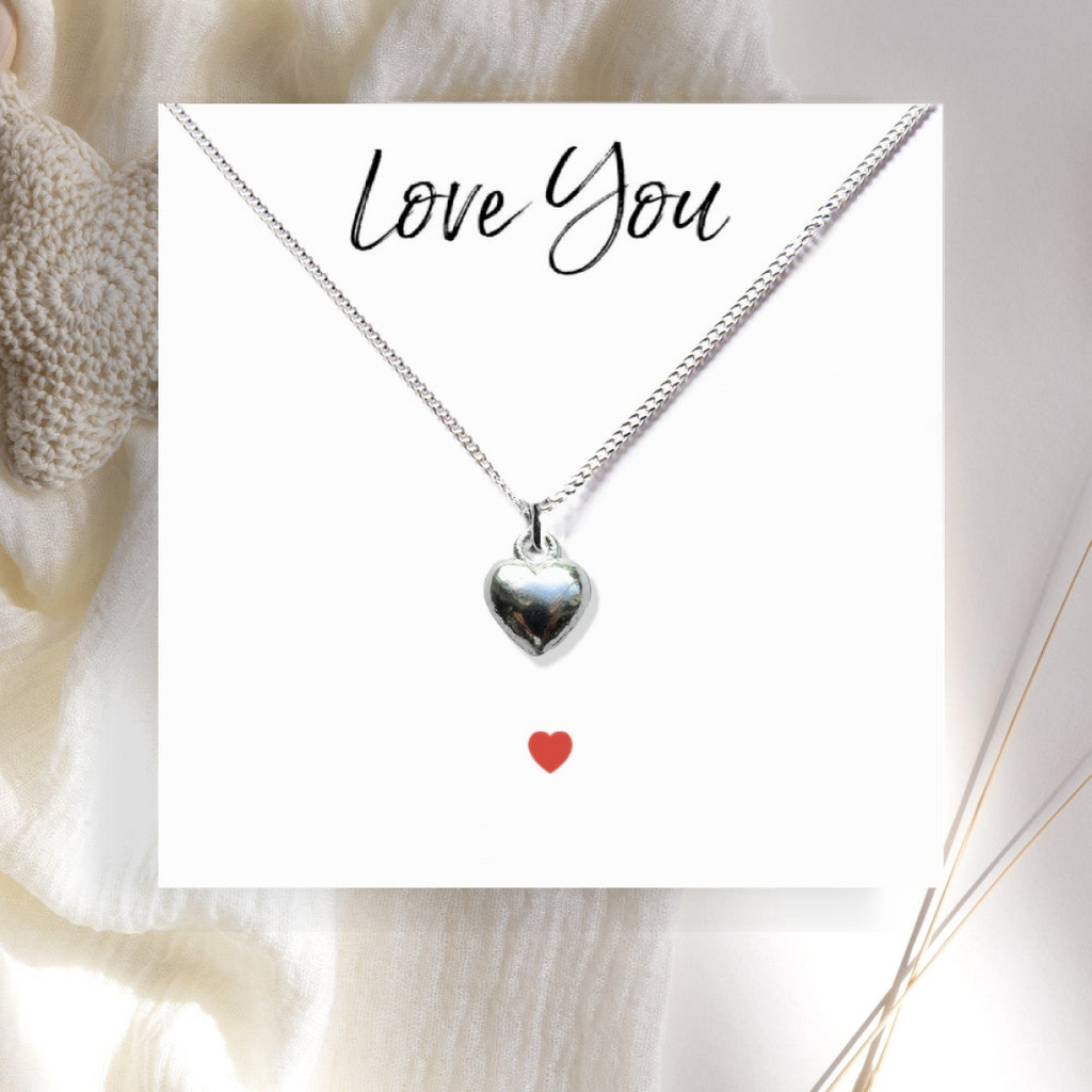 Love You Gift box - Silver Heart Necklace, Chocolates & Candle