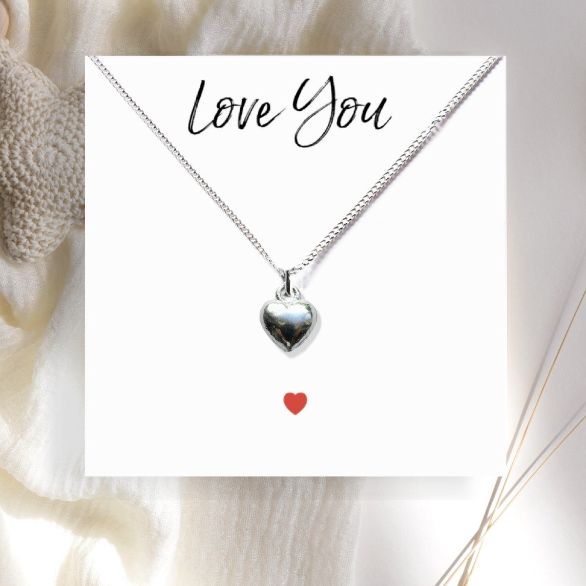 Love You Gift box - Silver Heart Necklace, Chocolates & Candle