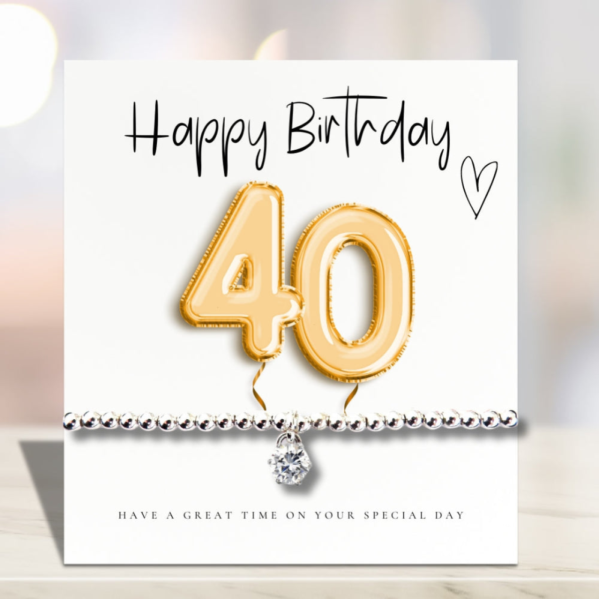 40th Birthday Gold Balloons Gift box - Cubic Zirconia Bracelet, Chocolates & Candle