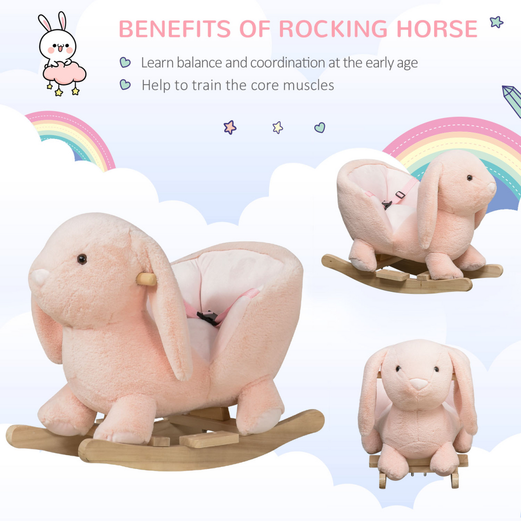 Ride-On Rocking Rabbit Sound Handlebars Seat Belt Plush Body