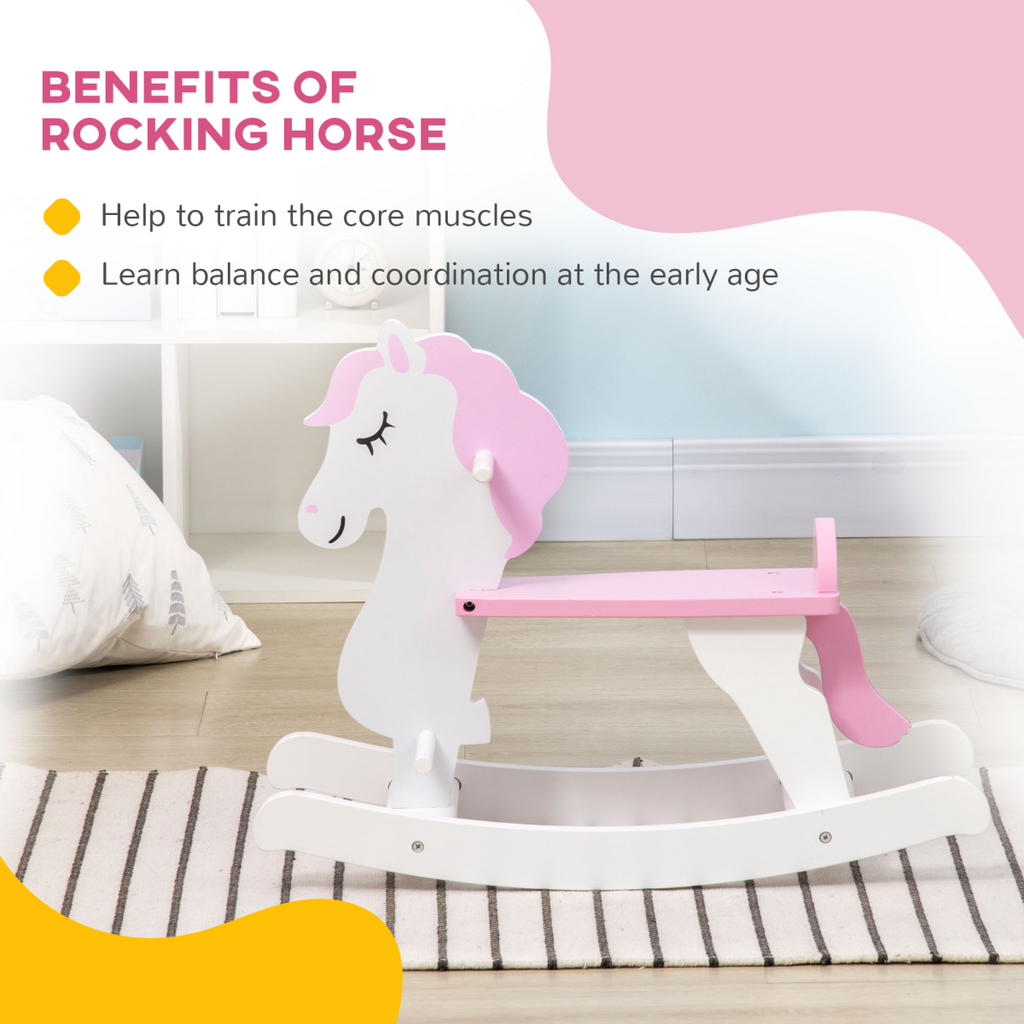 Kids Wooden Ride On Toy, Rocking Horse w/ Handlebar, Foot Pedal, Pink