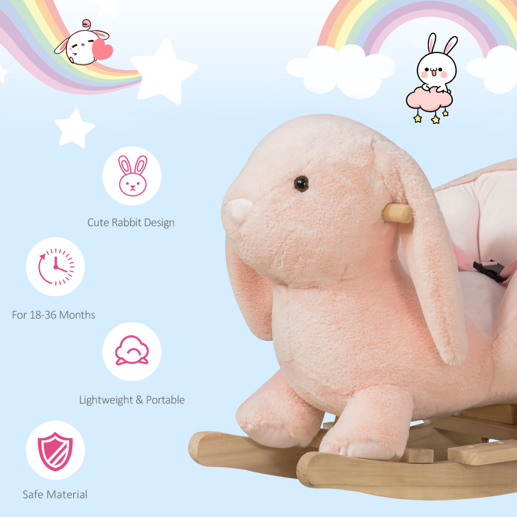 Ride-On Rocking Rabbit Sound Handlebars Seat Belt Plush Body
