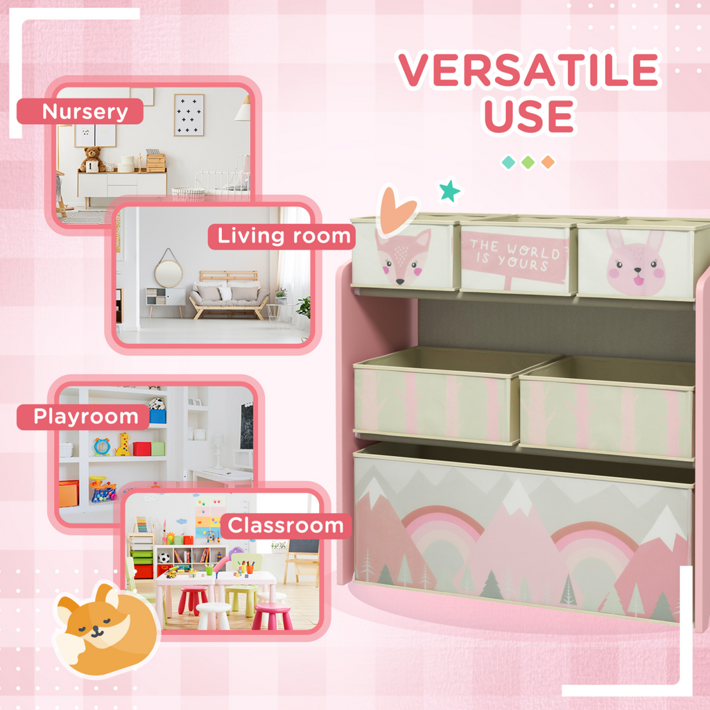 Kids Storage Units with 6 Boxes, Childrens Toy Storage Organiser, Pink