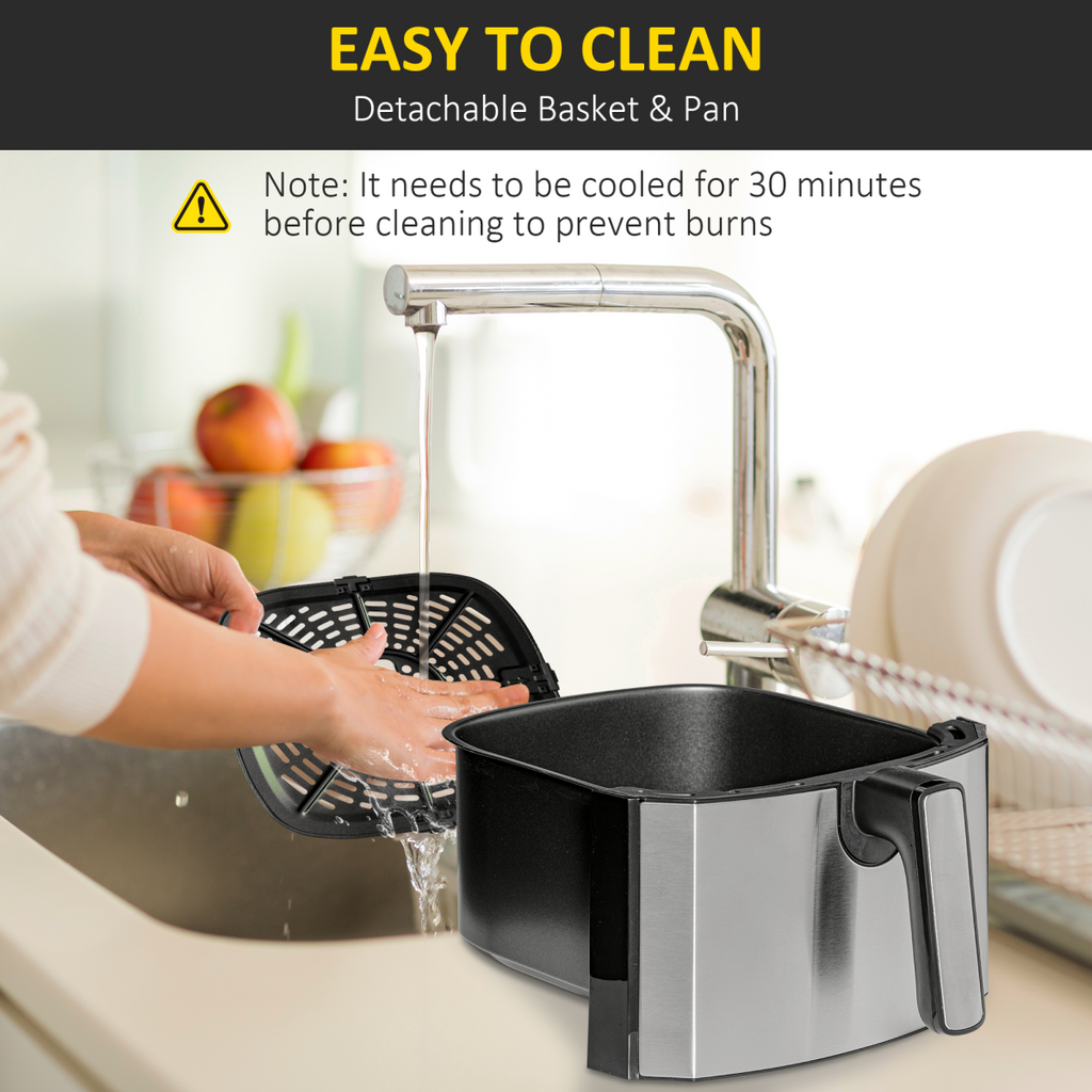 Air Fryer 1700W 6.5L with Digital Display Timer for Low Fat Cooking