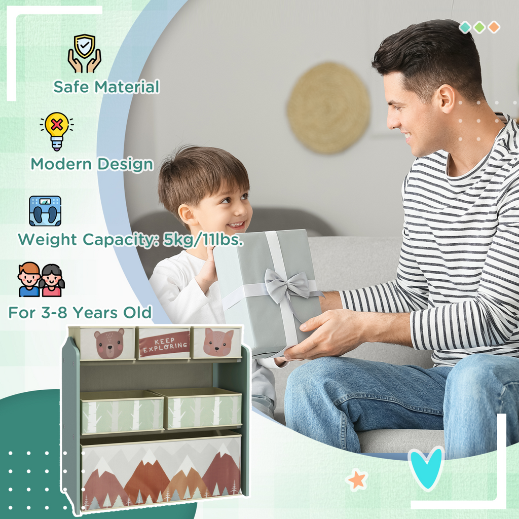 Kids Storage Units with 6 Boxes, Childrens Toy Storage Organiser, Green