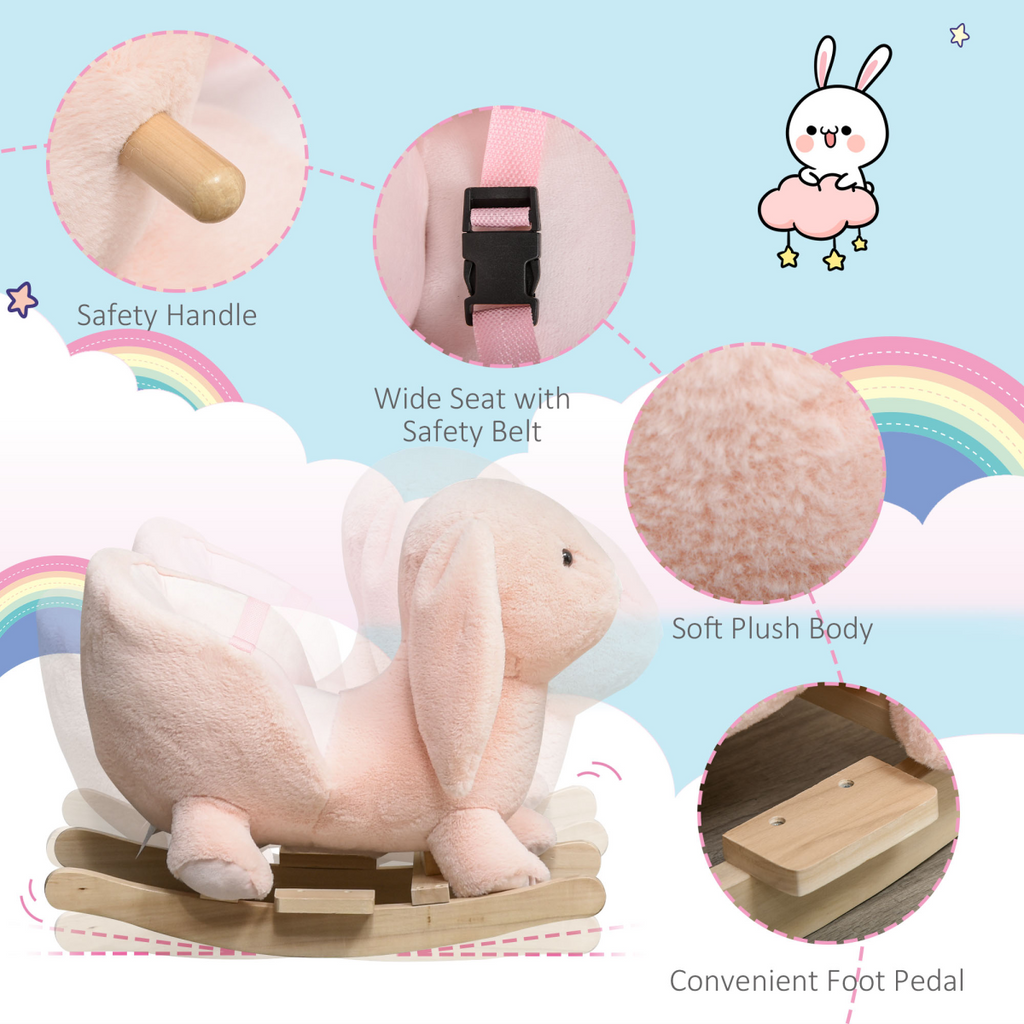 Ride-On Rocking Rabbit Sound Handlebars Seat Belt Plush Body