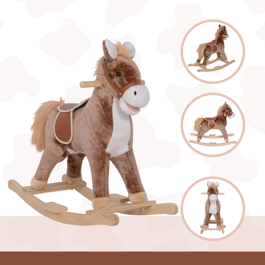 Kids Rocking Horse Wooden Plush Age 3 Children Ride On Toy Rocker Baby