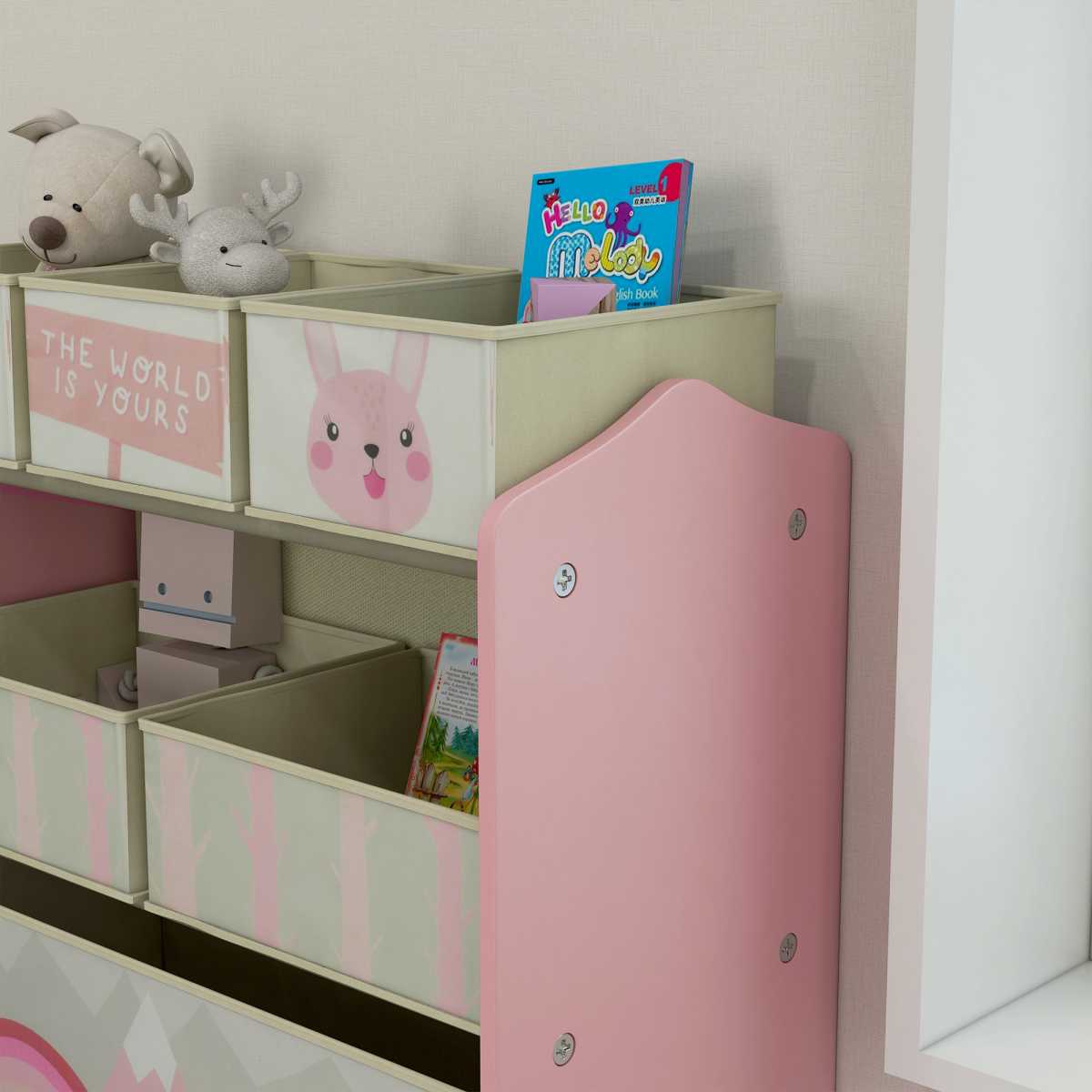 Kids Storage Units with 6 Boxes, Childrens Toy Storage Organiser, Pink